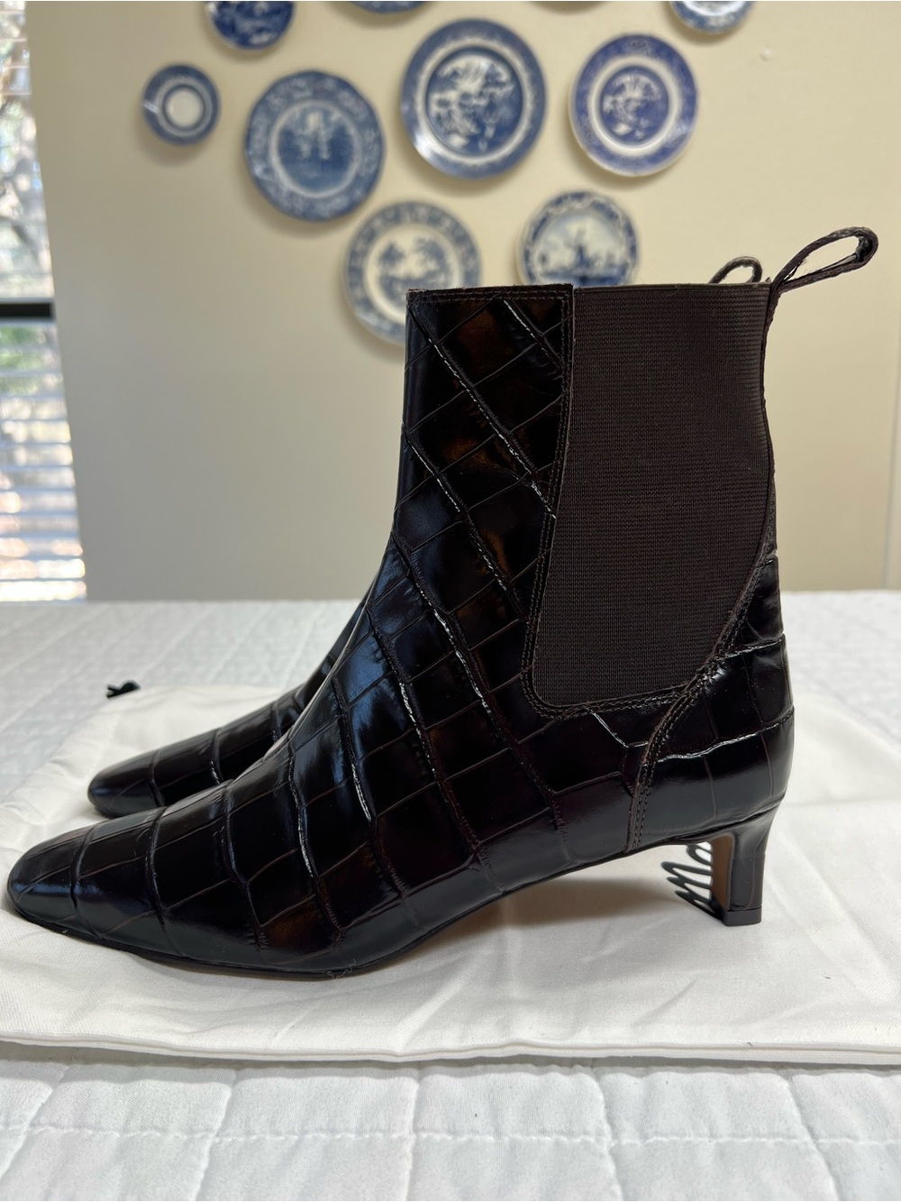 Madewell Dimes Chelsea Boots Coffee Bean Croc Embossed Leather Ankle Boots 7 - Picture 8 of 12
